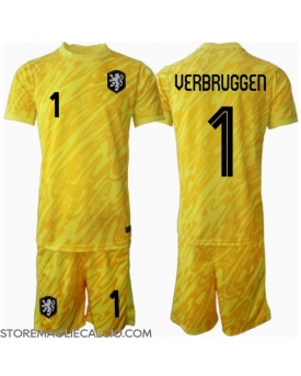 Paesi Bassi Bart Verbruggen #1 Portiere Maglia Gara Trasferta Repliche Europei 2024 Bambino